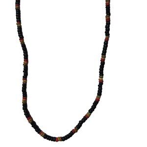 Handcrafted Boho Black Beaded Necklace Red Yellow Accents Fashion Jewelry Unisex